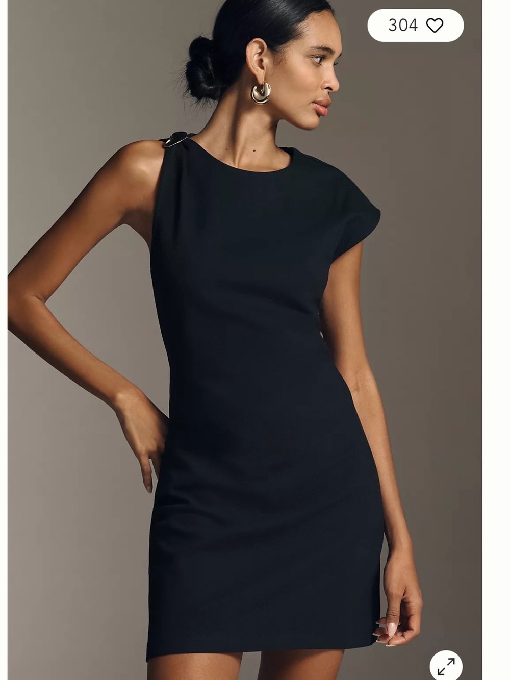 Anthropologie Black One-Shoulder Mini Dress with Ring Accent